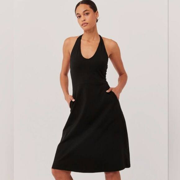 Pact Organic Cotton Halter Fit & Flare Dress Small Pockets Minimalist Travel - Picture 2 of 15